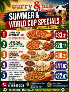 2 large pizza one topping free with fries and can soda